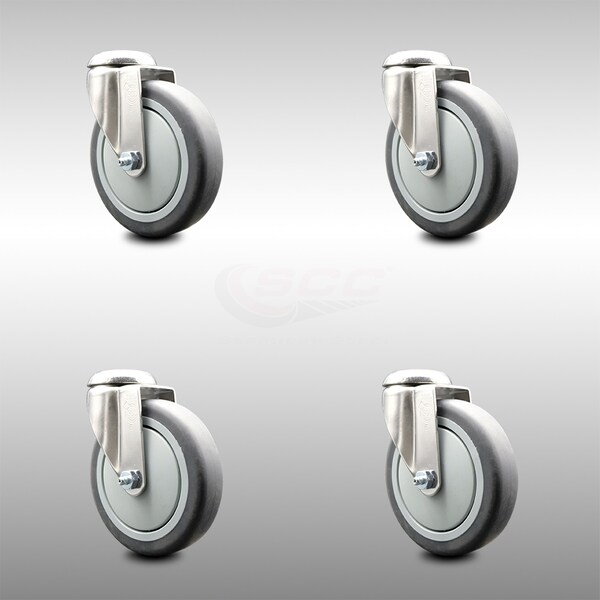 5 Inch 316SS Thermoplastic Rubber Wheel Swivel Bolt Hole Caster Set SCC